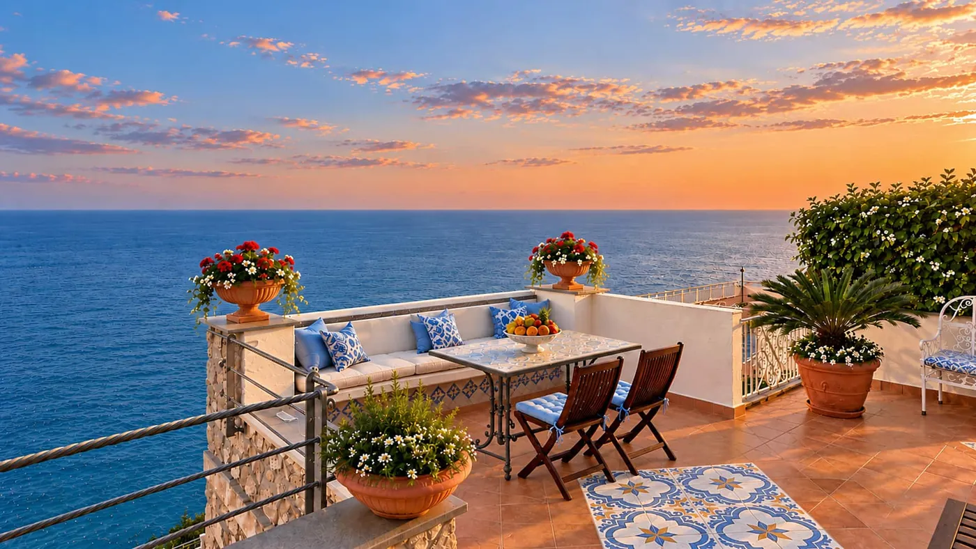 Cena in terrazza al tramonto